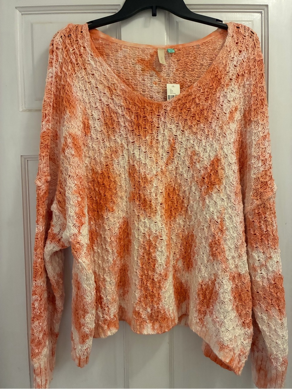 Anthropologie Pilcro Orange & Cream Scoop-Neck Tie-Dye Sweater